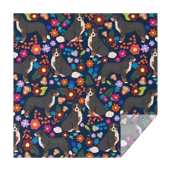 Bernese Mountain and Flower Square Tablecloth,Waterproof Square Table Cover,Wipeable Spillproof Washable Table Cover for Home Kitchen Party Decor 42"X42"(107x107cm)