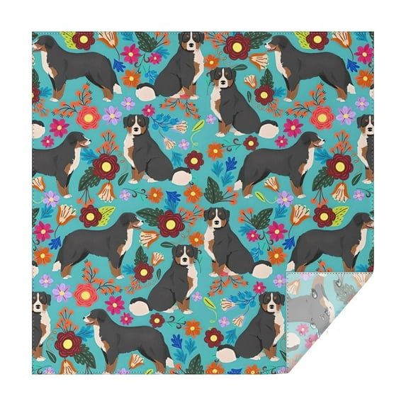 Bernese Mountain and Flower Square Tablecloth,Waterproof Square Table Cover,Wipeable Spillproof Washable Table Cover for Home Kitchen Party Decor 42"X42"(107x107cm)