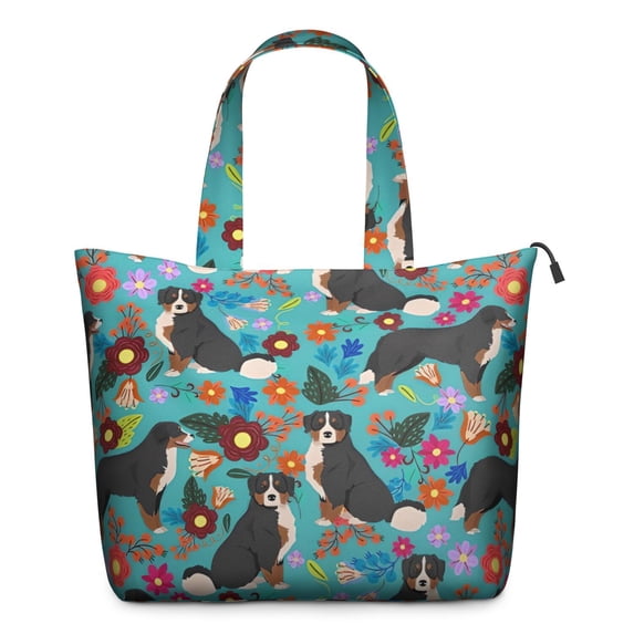 Bernese Mountain and Flower Travel Tote Bags for Women Carry On,Large Weekender Bags for Women Travel,Multi Functional Duffle Bag for Work,Shopping,Sports