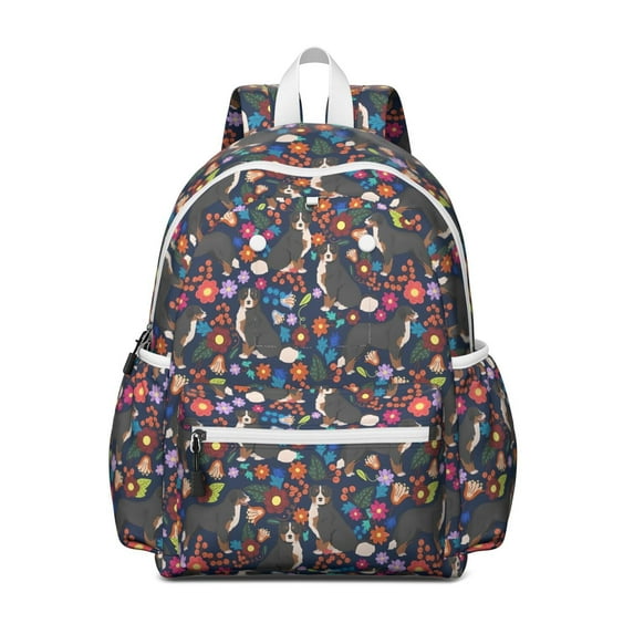 Bernese Mountain and Flower Backpack for School,Cute School Bag,Schoolbag with Adjustable Shoulder Straps & Padded Back,13.4"x11"x4.7"