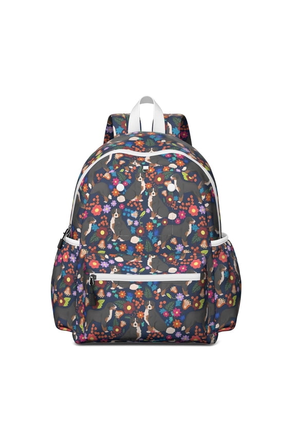 Bernese Mountain and Flower Backpack for School,Cute School Bag,Schoolbag with Adjustable Shoulder Straps & Padded Back,13.4"x11"x4.7"