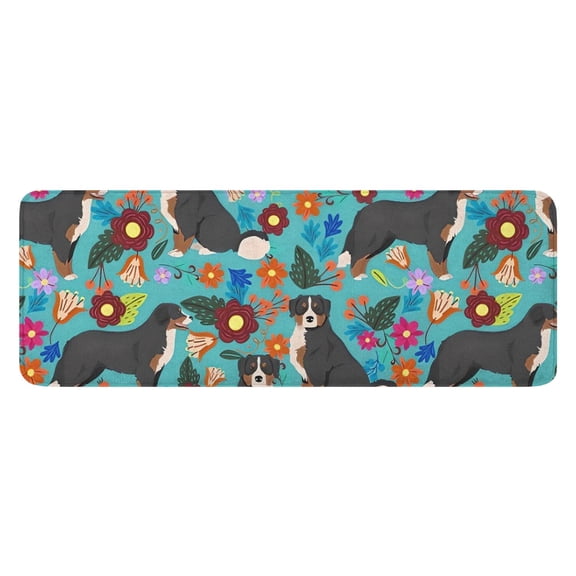 Bernese Mountain and Flower Kitchen Rug Mat,Kitchen Runner Rugs Non Skid Washable,Decorative Kitchen Floor Mats for Kitchen,Sink,Laundry,17"x47.2"