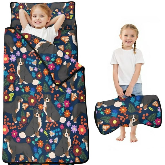 Bernese Mountain and Flower Toddler Nap Mats for Kids Preschool,Sleeping Mat Bag or Kids,Toddler Sleeping Bag,Toddler Nap Mat or Daycare