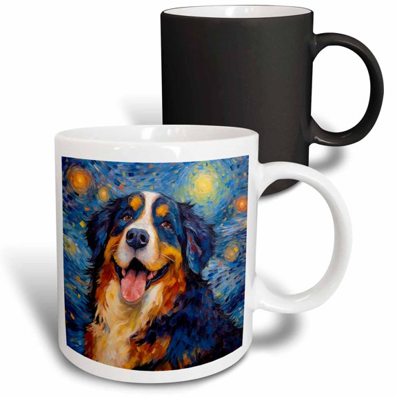 3drose, Bernese Mountian Dog Portrait in Post-impressionism Style, 11oz Magic Transforming Mug