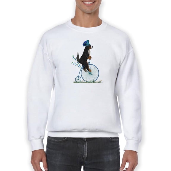 Bernese On Penny Farthing. Sweatshirt Men -Fab Funky Designs, Male 3X-Large