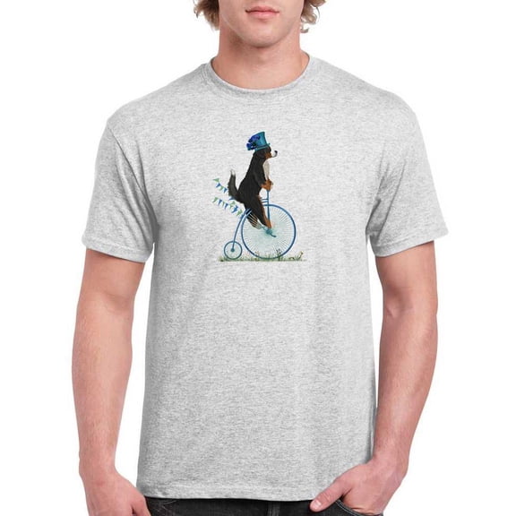 Bernese On Penny Farthing T-Shirt Men -Fab Funky Designs, Male 4X-Large