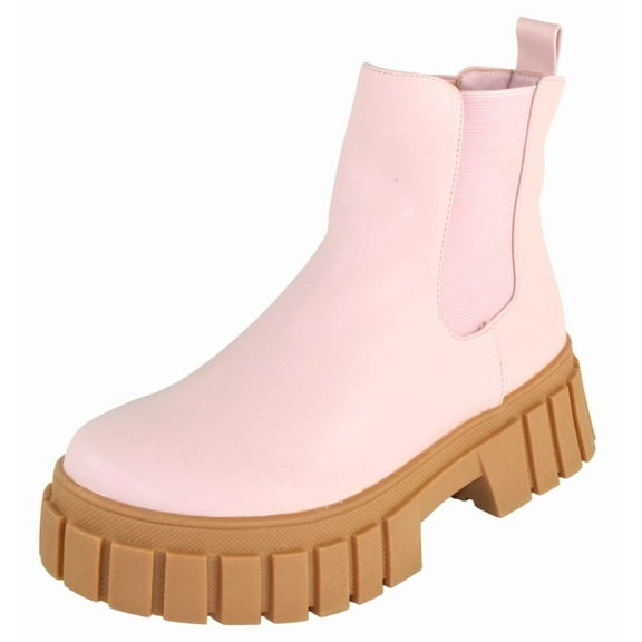 Berness Women Ankle Chunky Chelsea Boots Elastic Sides Slip On Lug Sole Platform Booties CAMILA Pink 8