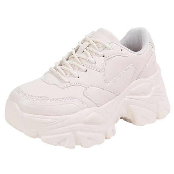 Berness Women Chunky Platform Sneakers Lace Up Fashion Trainers Thick Sole Casual Walking Light Weight Shoes BLAIR Beige Ivory Off-White 7