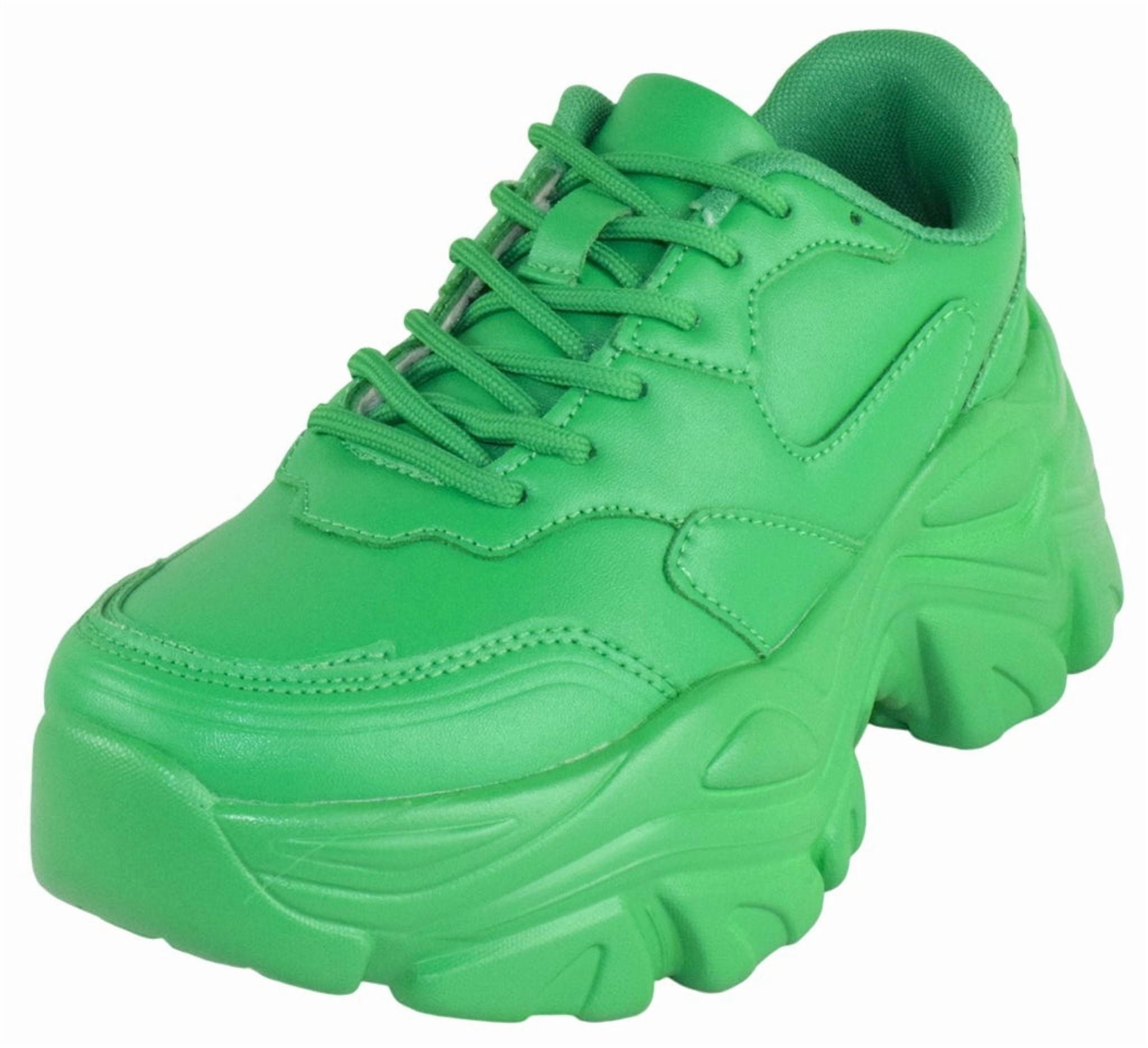 Women Chunky Platform Sneakers Lace Up Fashion Trainers Thick Sole Casual Walking Light Weight Shoes BLAIR Green 11