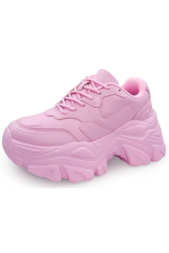 Women Chunky Platform Sneakers Lace Up Fashion Trainers Thick Sole Casual Walking Light Weight Shoes BLAIR Light Pink 9
