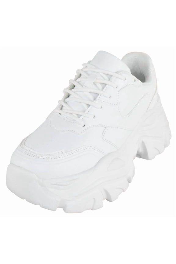Women Chunky Platform Sneakers Lace Up Fashion Trainers Thick Sole Casual Walking Light Weight Shoes BLAIR White 7