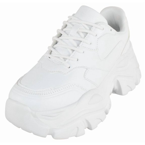 Berness Women Chunky Platform Sneakers Lace Up Fashion Trainers Thick Sole Casual Walking Light Weight Shoes BLAIR White 9
