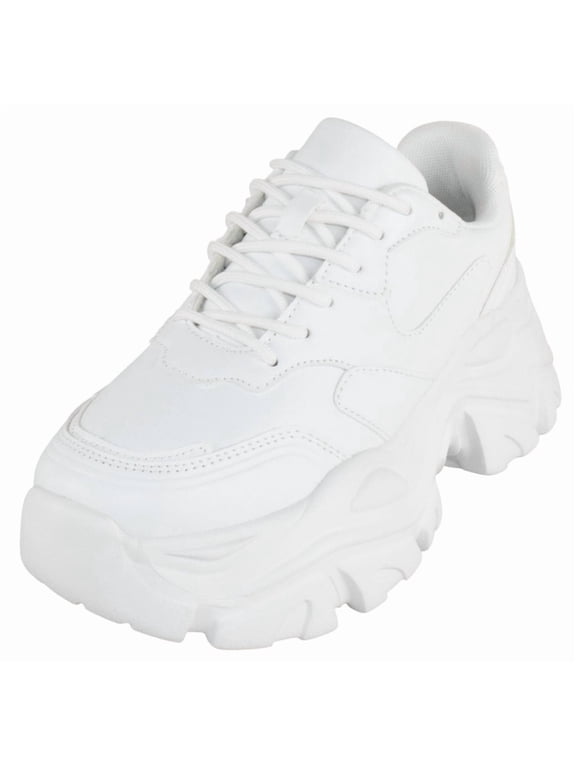 Women Chunky Platform Sneakers Lace Up Fashion Trainers Thick Sole Casual Walking Light Weight Shoes BLAIR White 9