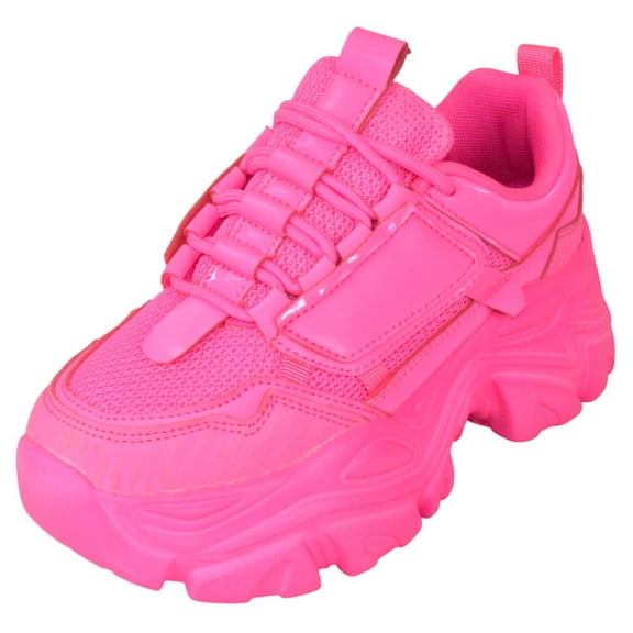 Berness Women Chunky Platform Sneakers Lace Up Fashion Trainers Thick Sole Casual Walking Light Weight Shoes Blair02 Hot Pink Fuchsia 8