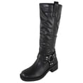 thumbnail image 1 of Berness Women Knee High Boots Buckle Strap Riding Side Zippers Short Block Heel SPENCER Black PU 5.5, 1 of 6