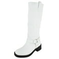 thumbnail image 1 of Berness Women Knee High Boots Buckle Strap Riding Side Zippers Short Block Heel SPENCER White PU 7.5, 1 of 6