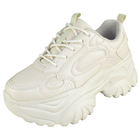 Berness Women’s Chunky Platform Sneakers – Lace-Up Fashion Dad Shoes, Thick Sole Casual Walking Sneakers CELESTE Nude Cream Beige 9