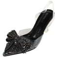 thumbnail image 1 of Berness Women’s Clear Heels – Transparent PVC Strap Rhinestone Bow Pointed Toe Pumps, Kitten Heel Slip-On Mule Formal Dress Shoes for Wedding Party Evening NINA05 Black 11, 1 of 5