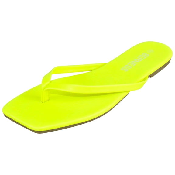 Berness Women’s Flip Flop Sandals – Square Toe Thong Slides, Lightweight Cushioned Flat Summer Sandals, Casual Beach Slip-On Shoes JAYLA Neon Yellow 7