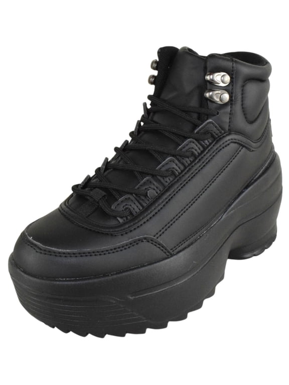 Women’s Platform High Top Sneakers – Chunky Lug Sole Lace-Up Ankle Boots, Fashion Statement Sneakers MACY01 Black 8