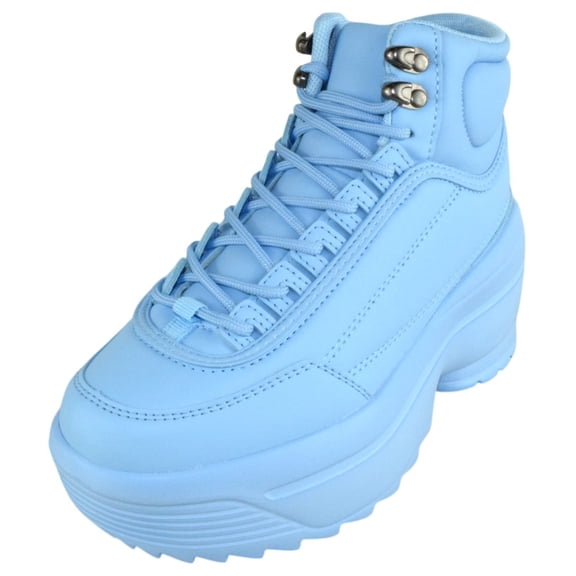 Berness Women’s Platform High Top Sneakers – Chunky Lug Sole Lace-Up Ankle Boots, Fashion Statement Sneakers MACY01 Light Sky Blue 9