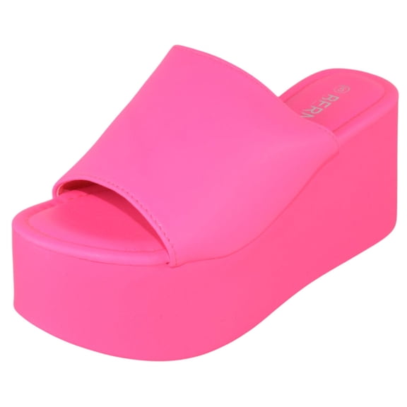 Berness Women's Platform Wedge Slide Sandals – Open Toe Slip-On Flatform Mule Sandals, Comfortable Summer Shoes FLORA Hot Neon Pink Fuchsia 10