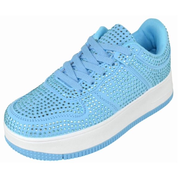 Berness Women's Rhinestone Platform Sneakers - Sparkly Lace-Up Fashion Tennis Shoes, Lightweight Glitter Casual Walking Sneakers, Low Top Crystal Athletic Shoes EDEN08 Blue 5