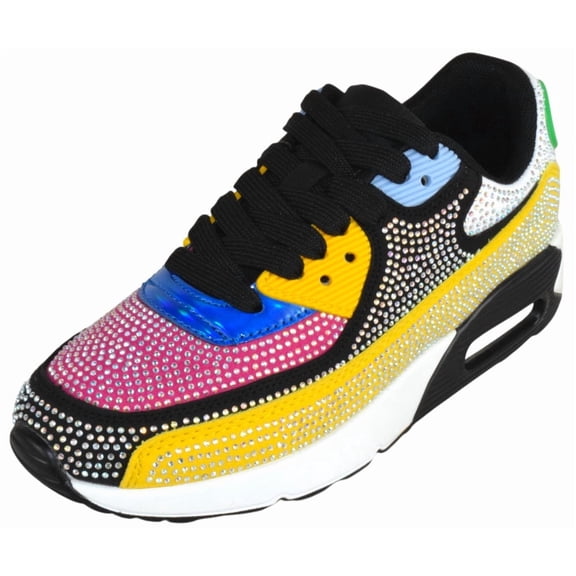 Berness Women’s Rhinestone Sneakers – Colorful Chunky Platform Shoes, Bling Fashion Athletic Sneakers, Lace-Up Comfortable Walking Shoes QUEEN Black Multi 6