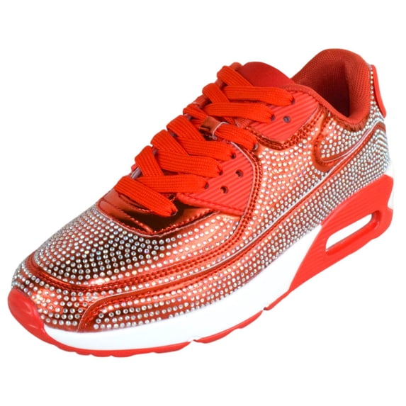 Berness Women’s Rhinestone Sneakers – Colorful Chunky Platform Shoes, Bling Fashion Athletic Sneakers, Lace-Up Comfortable Walking Shoes QUEEN Hot Red 9