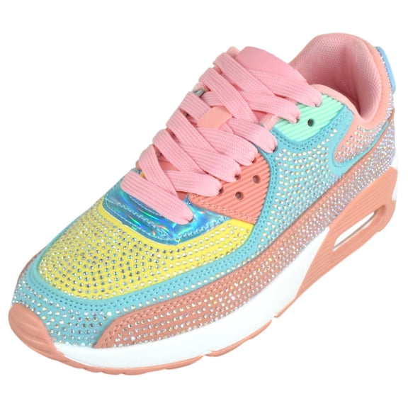 Berness Women’s Rhinestone Sneakers – Colorful Chunky Platform Shoes, Bling Fashion Athletic Sneakers, Lace-Up Comfortable Walking Shoes QUEEN Light Pink Multi 8