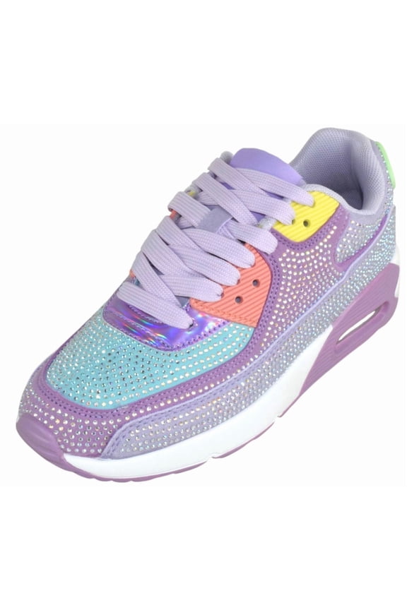 Women’s Rhinestone Sneakers – Colorful Chunky Platform Shoes, Bling Fashion Athletic Sneakers, Lace-Up Comfortable Walking Shoes QUEEN Multi Purple 8