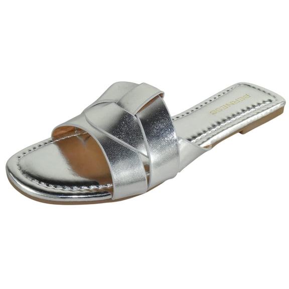 Berness Women’s Slide Sandals – Criss Cross Strap Design, Cushioned Footbed, Lightweight Flat Slip-On Sandals, Casual Summer Slides TOPAZ Silver 8