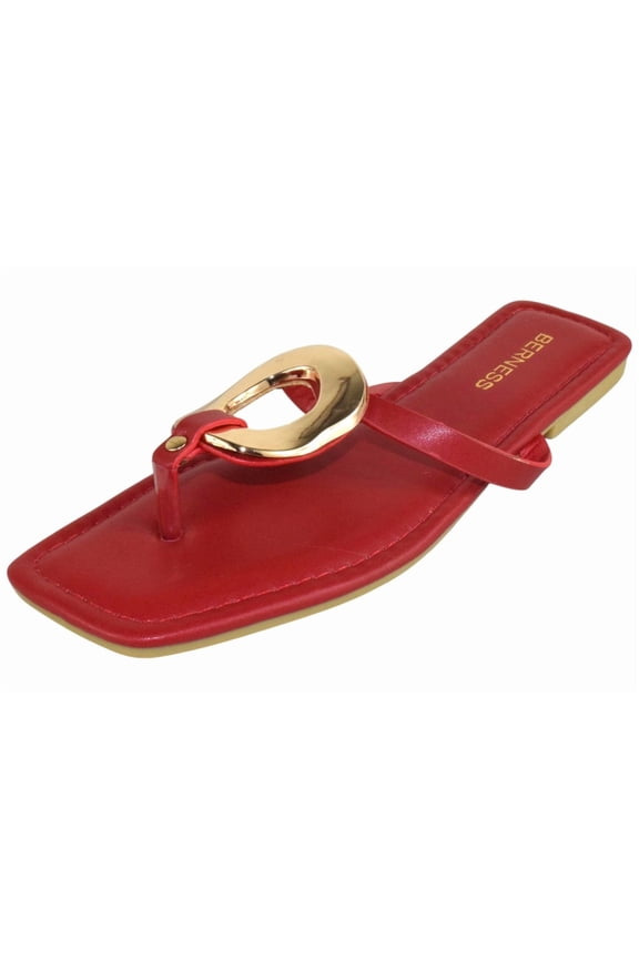 Women’s Thong Sandals – Gold Hardware Accent Square Toe Flat Sandals, Slip-On Dressy Summer Sandals KORI Red 9