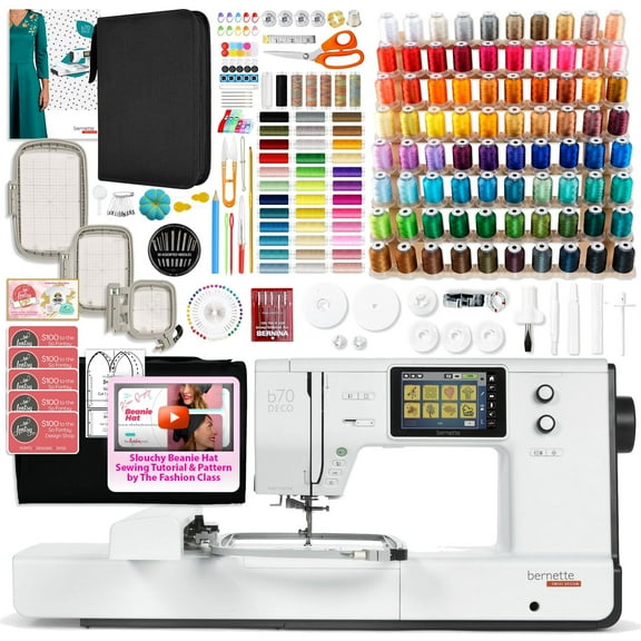 Bernette B70 10" x 6" Embroidery Machine with 123 Spools & 200+ Accessories