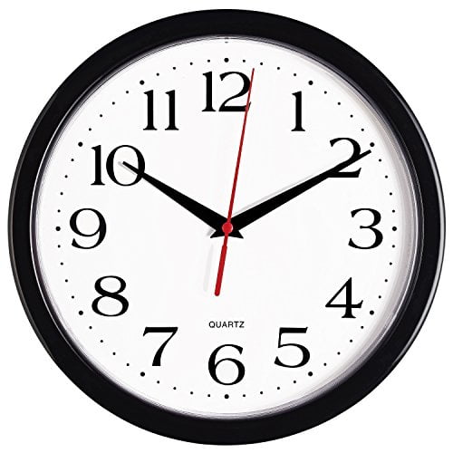 10-Inch Black Plastic Silent Quartz Wall Clock