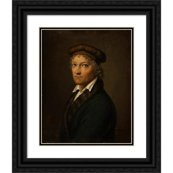 Bernhard Von Guérard 12x14 Black Ornate Wood Framed Double Matted Museum Art Print Titled: Portrait of Thorvaldsen (1834)