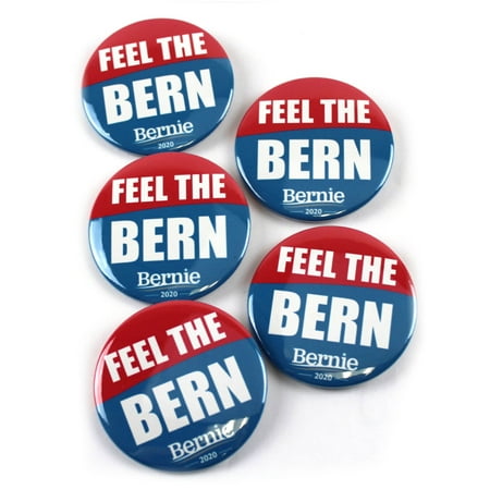 Bernie Sanders Feel The Bern 2020 Political Pinback Buttons - 2.25 Inch Round - 5 Pack