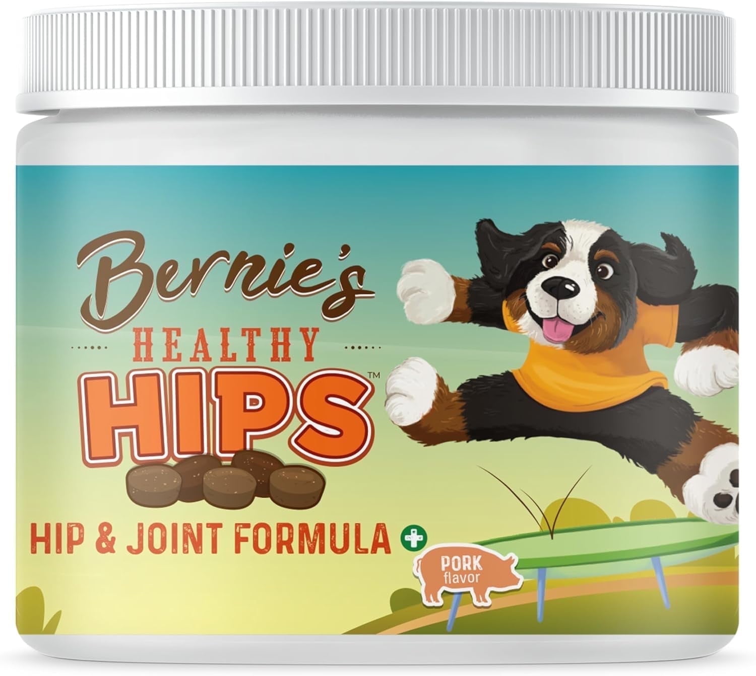 Bernie's Healthy Hips Hip and Joint Supplement Soft Chews for Dogs, Pork Flavor, 90 Count Jar