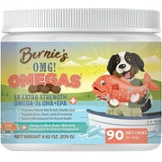Bernie's OMG! Omegas - 5X Extra Strength Omega-3s DHA+EPA, Chews with Fish Oil for Dogs, Ultimate Skin & Coat, Works as Dog Allergy Chews, Dog Calming Chews, Joint Supplement (Pork)