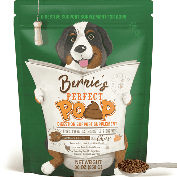 Bernie’s Perfect Poop Digestive Supplement for Dogs, 30 oz Cheddar, 4-in-1 Formula with Prebiotics, Probiotics, Fiber & Enzymes
