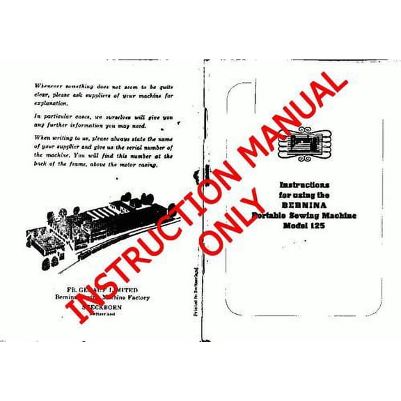 Bernina 125 Sewing Machine Owners Instruction Manual