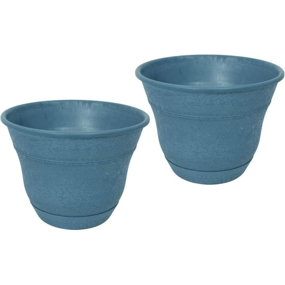 Bernini FirmaStone 15" Self-Watering Planters, Set of 2 – Durable Indoor/Outdoor Pots with Drainage Plug & Built-in Reservoir – Lightweight Garden Planters for Patio, Porch, Balcony (Cobalt Blue)