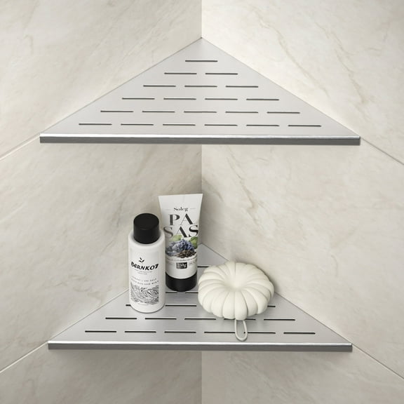 Bernkot Stainless Steel Corner Shelf 12 "Slot Design Recessed Corner Shelves 2 Pack Bathroom Shelf Rack for Tiled Wall, Grouted Shelf, Large Size