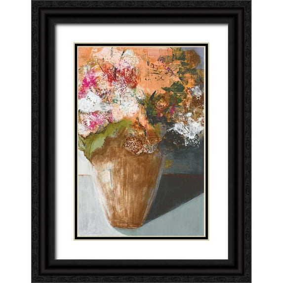 Bernsen, Leslie 11x14 Black Ornate Wood Framed with Double Matting Museum Art Print Titled - Two Dozen Blooms