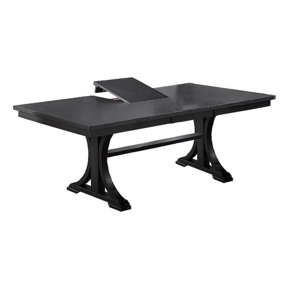 Berny Dining Table- Extension Leaf- Trestle Base- Gray Wood- 64-46 Inch