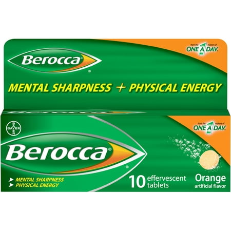 Berocca Energy Vitamin Supplement Effervescent Tablets, Orange, 10 Ct