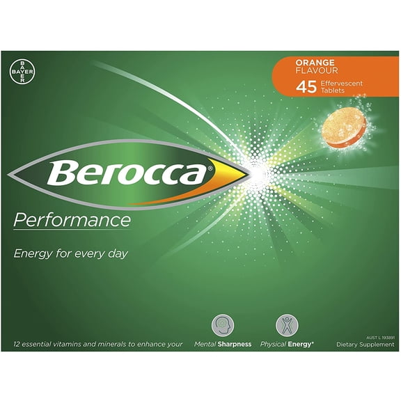 Berocca Energy Vitamin Supplement Effervescent Tablets, Orange, 45 Count