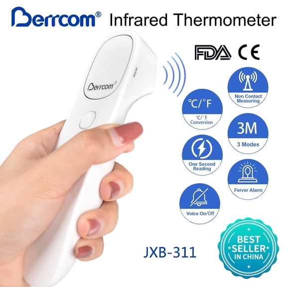 Berrcom Non Contact Infrared Thermometer Digital Forehead Thermometer for Adults and Kids with Large LED Display Fever Alert