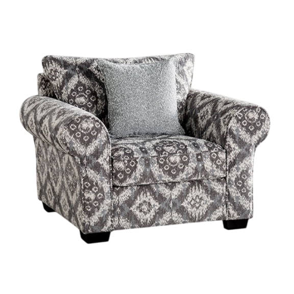 Berrie Accent Chair, 1 Throw Pillow, Geometric Gray White Polyester