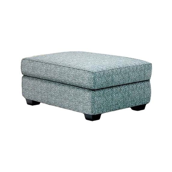 Berrie Ottoman- Teal Blue Polyester Cushioned Top- Black Wood- 40 Inch